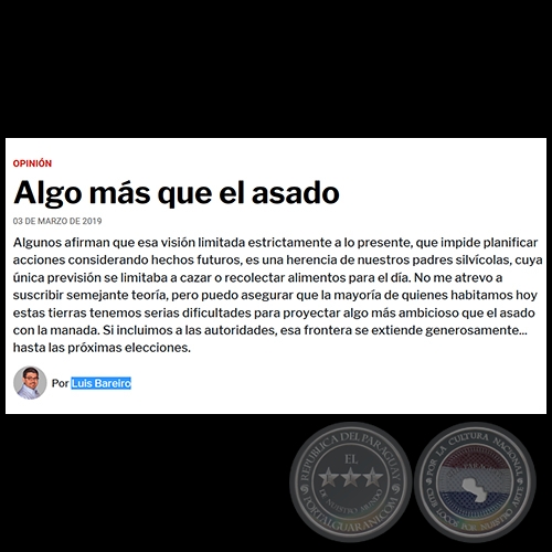 ALGO MÁS QUE EL ASADO - Por LUIS BAREIRO - Domingo, 03 de Marzo de 2019